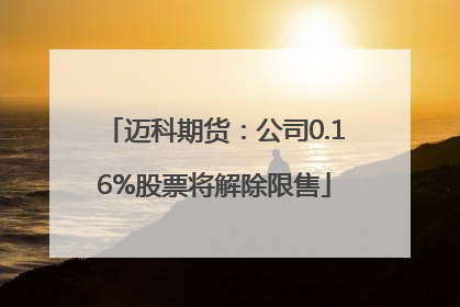 迈科期货：公司0.16%股票将解除限售