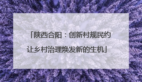 陕西合阳：创新村规民约让乡村治理焕发新的生机